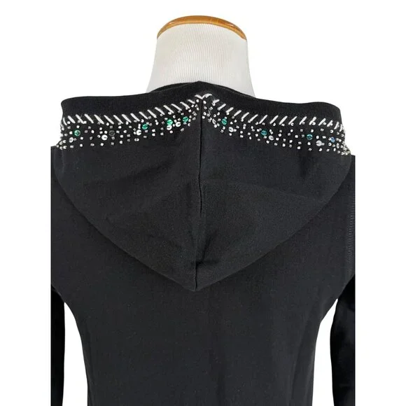 Vtg 90s Black Embroidered Sequin Beaded Zip Up Hoodie | Y2K Skater Grunge Retro - Picture 9 of 16